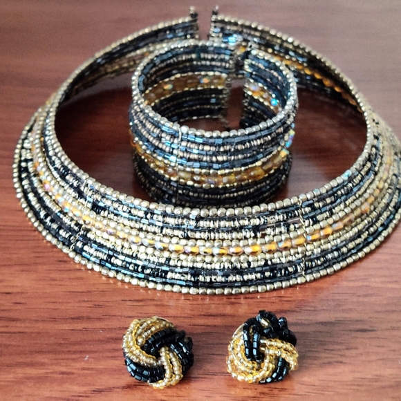 Cleopatra style glass seed beads jewelry set - Picture 2 of 15